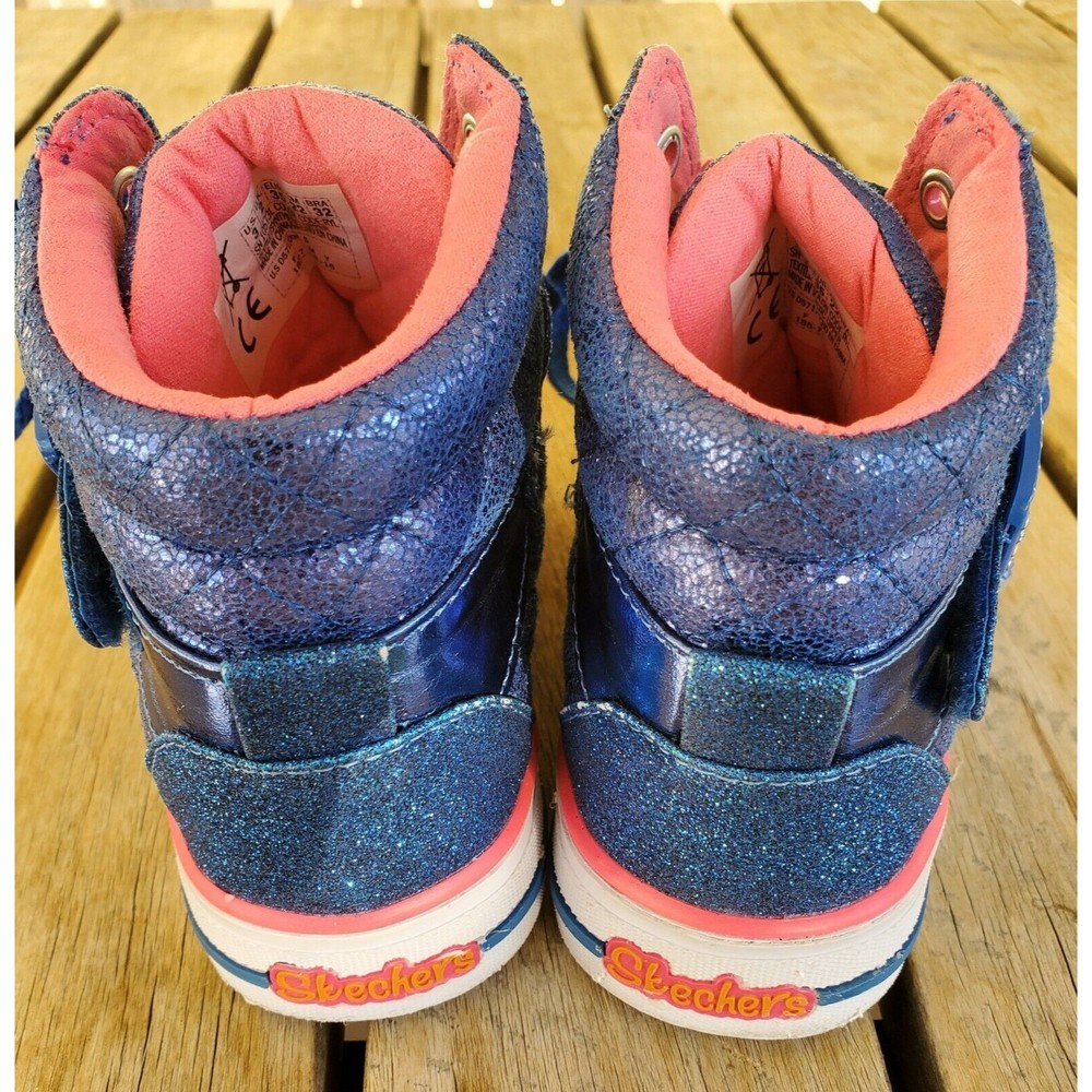 Skechers Twinkle Toes Girls Blue Metallic Lace Up / Hook & Loop High Tops Size 3 - Picture 6 of 11